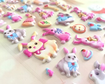 cute rabbit puffy sticker colorful hare Alice in wonderland rabbit mini rabbit baby rabbit decor DIY rabbit collection puffy sticker gift