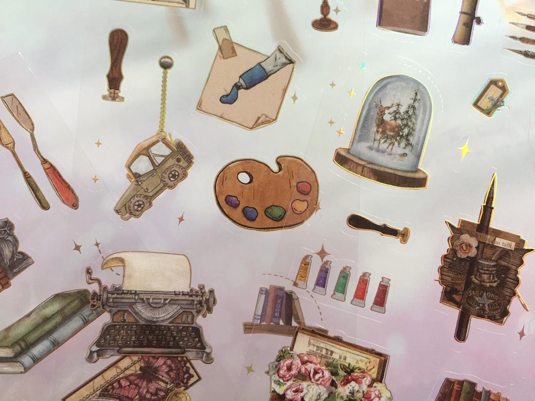 50 Vintage Stationary Stickers Antique Drawing Painting Tool Letter ...