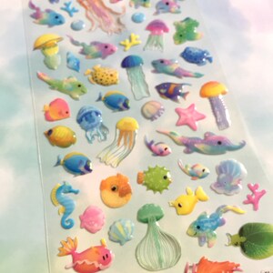 fancy rare fish deep sea creatures sticker rainbow fish tropical fish weird fish epoxy sticker jellyfish group colorful sea world deco gift image 4