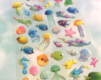Marine Life Resin Stickers with Glitter, Tropical Fish Seashell Jelly, MiniatureSweet, Kawaii Resin Crafts, Decoden Cabochons Supplies