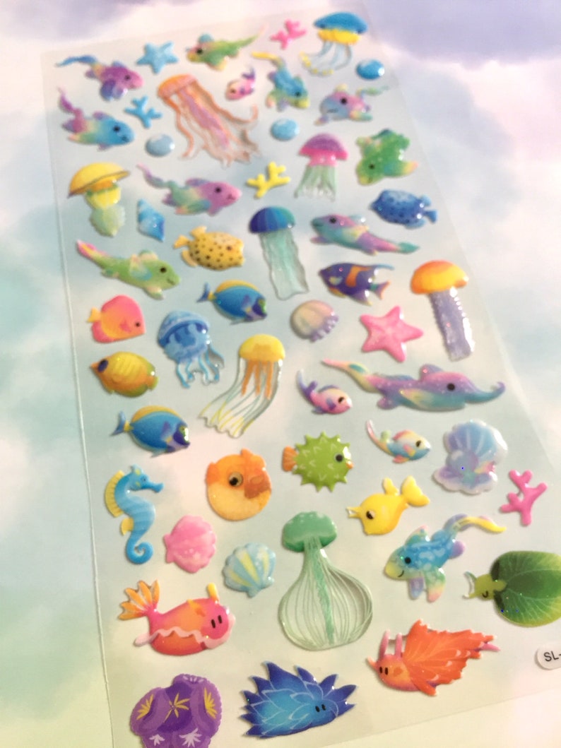 fancy rare fish deep sea creatures sticker rainbow fish tropical fish weird fish epoxy sticker jellyfish group colorful sea world deco gift image 4