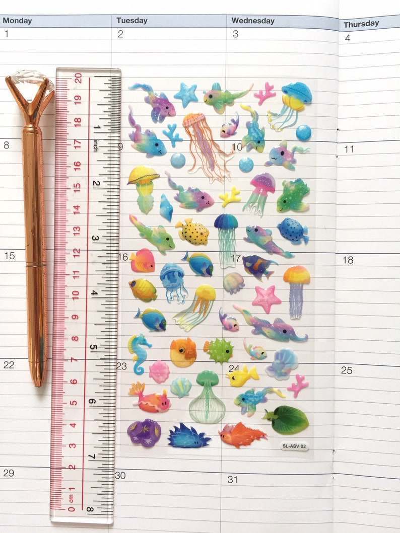 fancy rare fish deep sea creatures sticker rainbow fish tropical fish weird fish epoxy sticker jellyfish group colorful sea world deco gift image 7