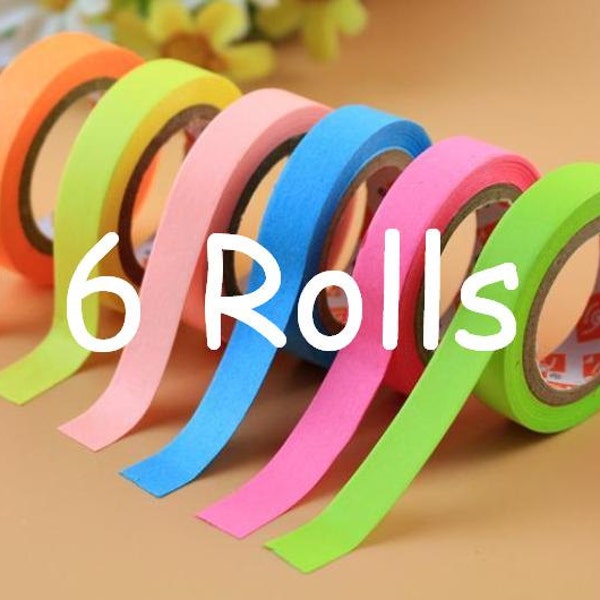 ON SALE 6 Rainbow Paper Tape set neon color paper Masking Tape sticker colorful tapes craft tape bright solid neon colors planner sticker