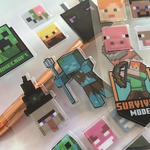 Minecraft sticker cute image steve and alex creeper pixel art limited edition epoxy sticker cartoon characters DIY kids gift rare sticker