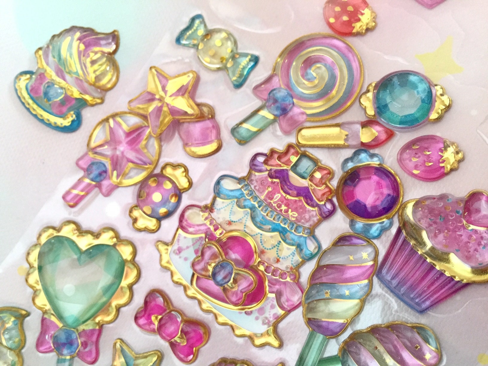 große bunte große Süßigkeiten Epoxy Epoxy Aufkleber Prinzessin Tee Party Lollies Cupcake Dessert Themen Dekor super denke Aufkleber DIY einfach Kunstharz Handwerk