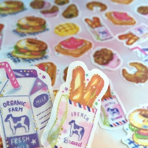 48 autocollants pour le lait et le petit-déjeuner Boulangerie croissant pain au fromage Fram lait hamburger sandwich crocodile planner