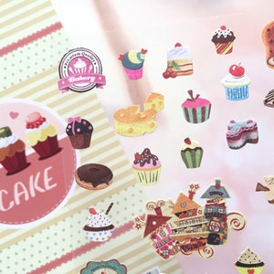 cupcake donut adesivo bolo festa sobremesa pão doce padaria planejador adesivo cozimento etiqueta receitas culinárias caderno adesivo chá hora ícone