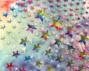 117 pegatinas de estrella pequeña, estrellas brillantes, estrella pequeña elegante, tono rosa, tono azul, estrella colorida, pegatina de epoxi, etiqueta de estrella, proyecto de joya de estrella pequeña