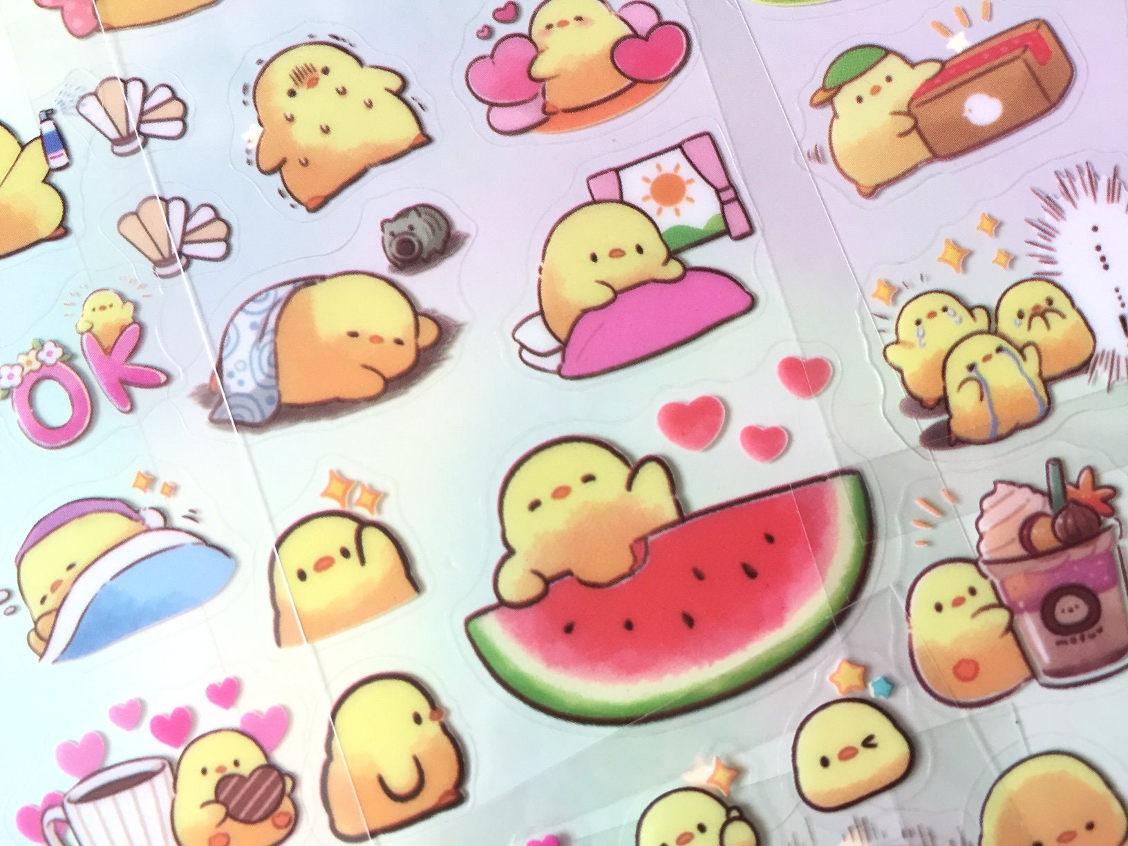 180 Cute Chicken Stickers Adorable Cartoon Cat Rabbit Five Little ...