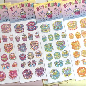 4 sheets mini cake cupcake birthday cake sticker colorful cartoon cake handmade fruit cake shortcake cooking baking recipe planner sticker