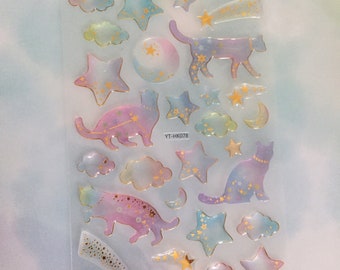 星の猫のステッカー キラキラ 神秘的な猫 美しいファンシーな猫