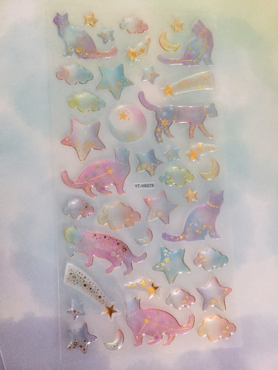 星の猫のステッカー キラキラ 神秘的な猫 美しいファンシーな猫