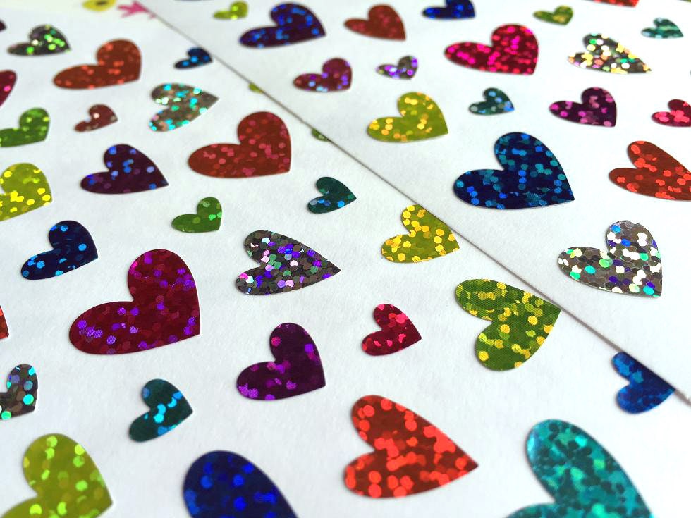 500Pcs Glitter Heart Stickers, Foil Shiny Heart Stickers for Kids