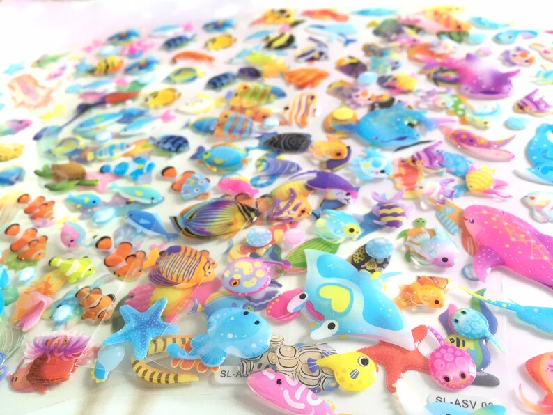 fancy rare fish deep sea creatures sticker rainbow fish tropical fish weird fish epoxy sticker jellyfish group colorful sea world deco gift image 6