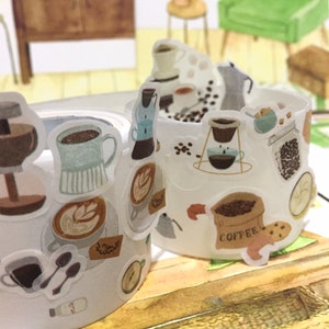 コーヒーをテーマにした和紙ステッカーテープ、コーヒーマグ、コーヒー豆、コーヒーメーカー、アイスコーヒー、カフェ、コーヒーショップ、コーヒー中毒者、コーヒー大好き、プランナー、ギフト