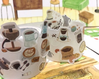 coffee themed washi sticker tape coffee mug coffee bean coffee maker ice coffee cafe coffee shop coffee addict I love coffee planner gift