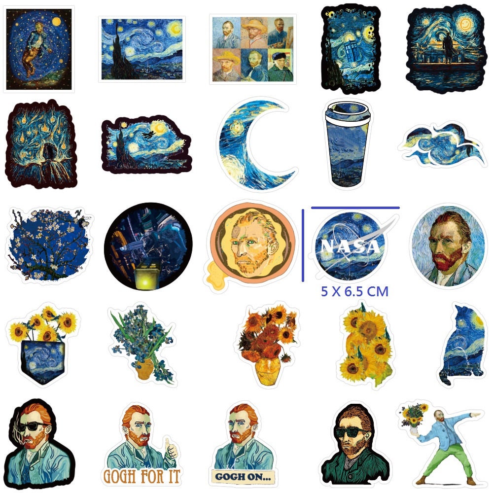 50pcs Van Gogh Starry Sky Stickers, Personality Art Oil Painting Style Diy  Adhesive Sticker Collection For Lovers Of Van Gogh