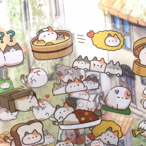 190 süße fette Katzen Aufkleber Dim Sum Cat fette weiße Katze Mini Foodie Katze Lustige Katze Alltag Anime Katzenliebhaber Deko Label Planer Aufkleber Geschenk