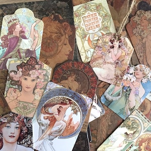 48 obras de arte de Alphonse Maria Mucha mini tarjeta de papel Mucha art nouveau vintage Impresión de arte famosa impresión de bellas artes marcadores galería de obras maestras