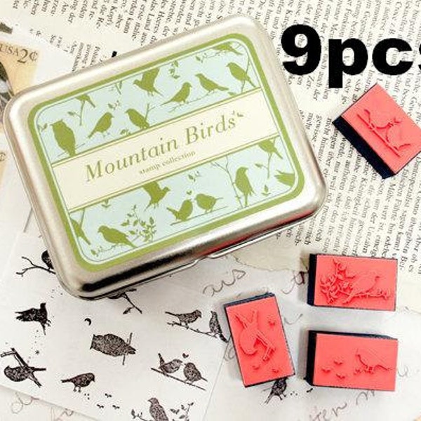 mountain birds korean rubber stamp set tin box Craft tool diy card deco diary tape sticker owl forest gift paper wrapping Cardmaking Tag