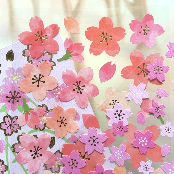 Sakura sticker, Japanse bloem sticker, Aziatische roze witte mooie bloem label sticker