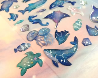 zee wereld sticker onderwater thema dolfijn schildpad rog vis tropische kwallen zeepaardje zeester walvis fancy diepblauwe zee epoxy sticker cadeau