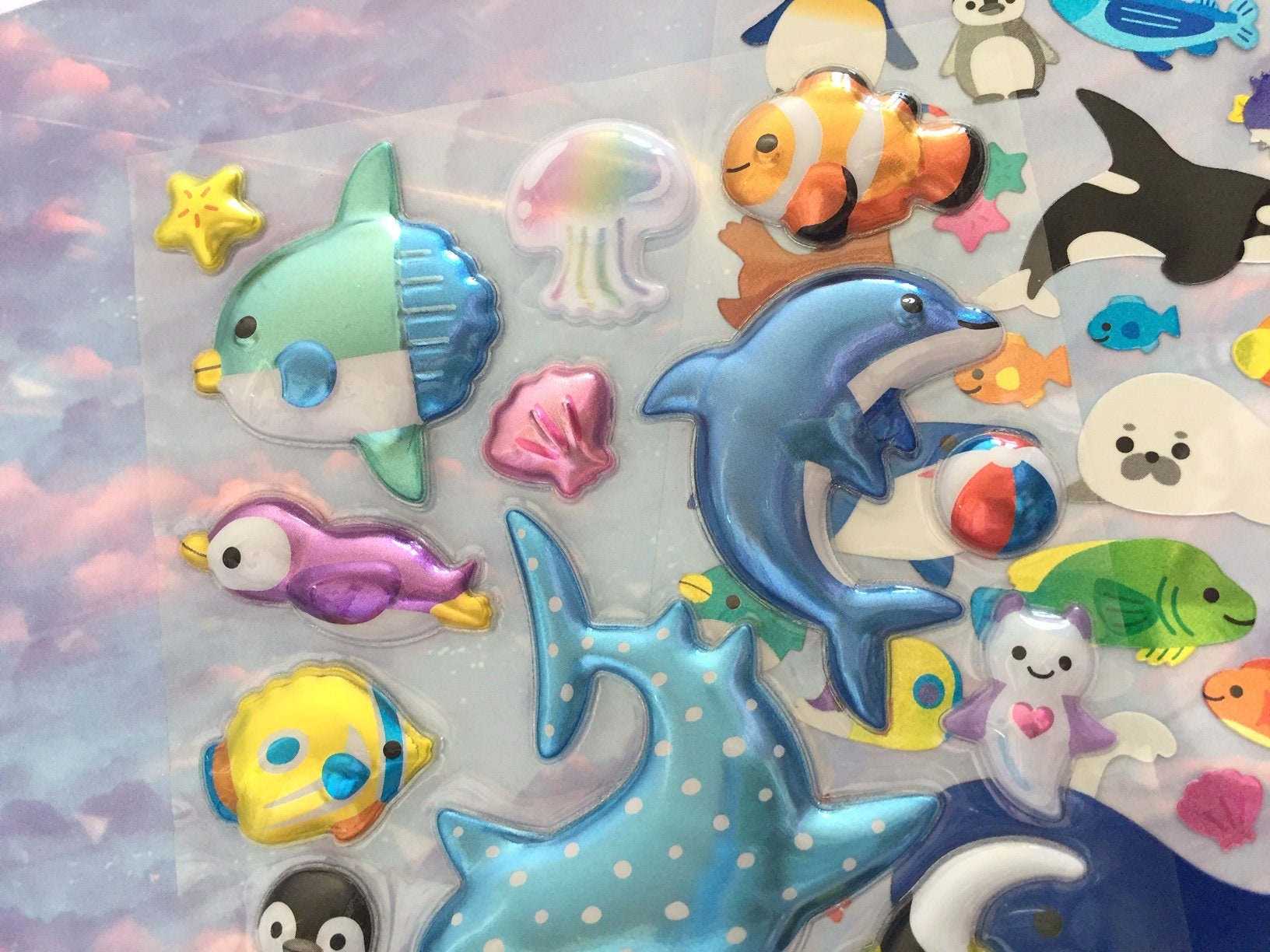 Fulmoon 288 Pieces/12 Sheets Kids Sea Animal Stickers 3D Puffy Stickers  Toddlers Colored 3D Sticker Puffy Fish Stickers Decals Cartoon Sea Ocean  Life