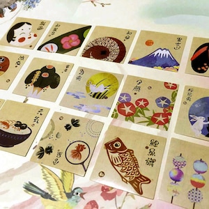 Japanese art sticker lucky cat japan cloth toys little kawaii things sticker Japan pattern traditional culture round sticker seal label gift