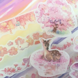 80枚の桜の風景ステッカー、桜の花、ピンクの風景、国花、ピンクの森、桜をテーマにしたアイコン、装飾、ギフト