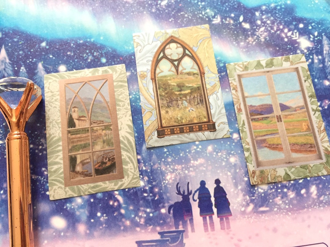 Window Sticky Frame 15 Window Frame Landscape Stickers Window Art Retro Scenery Window Art ...