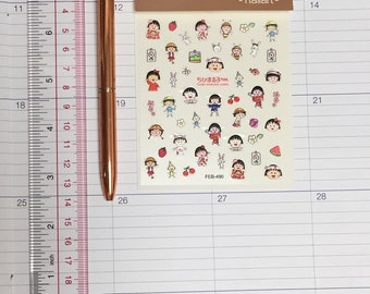Chibi Maruko chan sticker cute girl Maruko funny family Sakura family Japanese popular cartoon characters Momoko Sakura Anime puffy sticker