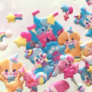 Pegatinas adorables de animales, vintage, cachorro, oso azul, dibujos animados retro, cuentos de hadas, animales, castillo, guardería, bebé, pegatinas hinchadas, regalo para niños, manualidades de bricolaje