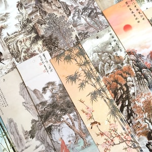 30 中国の筆絵書道紙カード装飾中国詩風景花植物水墨画アート古代アート紙ギフト
