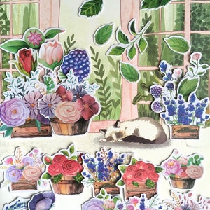 植物 花 ステッカー 花 アート 装飾 ステッカー サボテン チャート 植物学 植物学 庭 ミニ植物 アートプリント 描画 イラスト 装飾
