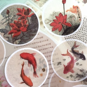 6 vellen inkt schilderij stickers de 24 zonne-voorwaarden van de traditionele Chinese kalender Chinese kalligrafie vis bloem tekening kunst sticker;