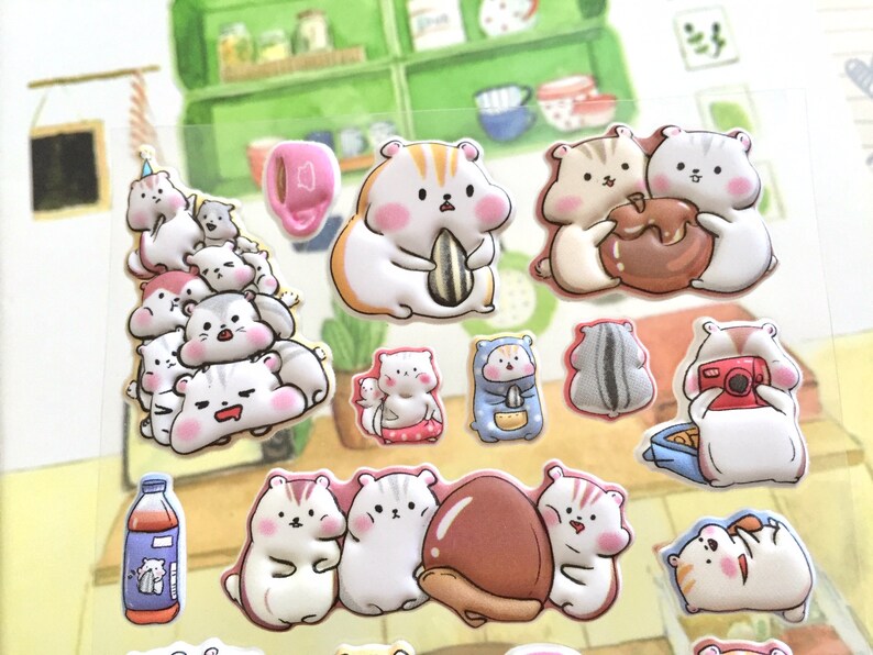 cartoon hamster sticker super lindo hámster familia encantador animal del bosque Castaño jerbo conejillo de indias hámster amante de la decoración de regalo imagen 7