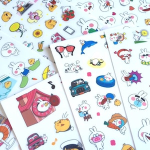 6 folhas adesivo de coelho de desenho animado personagem engraçado adorável personagem animado coelho fofo adorável coelho branco diário planejador adesivo presente legal