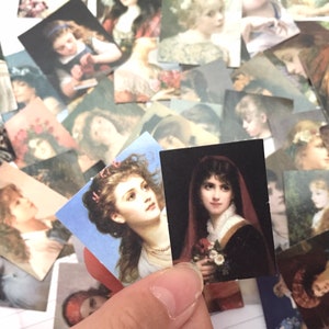 48 klasycznych naklejek na piękno sztuki olej portret malarstwo vintage Sztuka Kobiety Portrety vintage piękno antyczne dzieła sztuki mini malarstwo retro