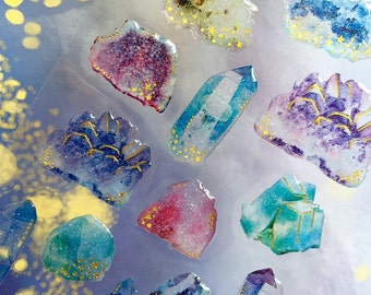 raw crystal sticker colorful stone raw gemstone decor sticker rainbow crystal theme healing crystal pattern epoxy sticker cool gift