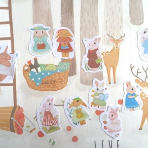 Preciosa pegatina de conejo, mini conejo con temática de conejo, adorable conejito, etiqueta, pegatina de animal de cuento de hadas, pegatina de diario, regalo para niños