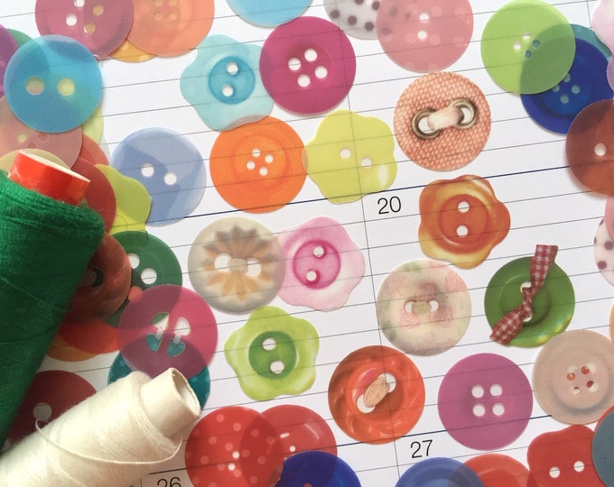 90 Colorful Buttons Stickers 2D Button Craft Button Art Flower Button ...