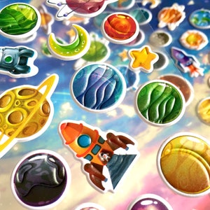 2 sheets outer space planets sticker Colorful Galaxy world puffy sticker spaceship solar system nine planets mini planet cute sticker gift