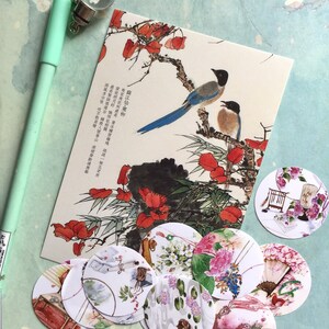 30 枚の中国の鳥の絵、古典的な詩の筆絵、ポストカード、東洋の鳥の絵、花、植物、水墨画、アート、装飾、紙、ギフト