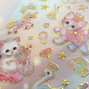 süsser katzen aufkleber karikatur kätzchen auf dem mond sitzen kaninchen schwan süss einhorn blume katzen prinzessin haustier tier dekoration