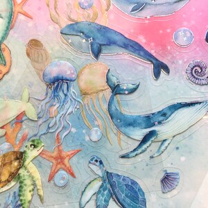 3 vellen onderwater thema stickers kwal kwal zeepaardje blauwe vinvis vis zee wereld zeeschelp zee koraal diepzee fancy oceaan sticker