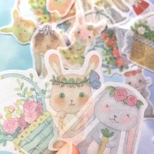 38 lovely rabbit sticker flower basket rabbit themed mini pet rabbit mini lop cartoon rabbit bunny decor diary sticker rabbit lover gift