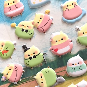 Adesivo de pássaros de frango com desenho animado, mini cogumelo, pintinho, mini ovo, pássaro gordo, fofo, comida, recibo, decoração, adesivo inchado, presente de festa infantil