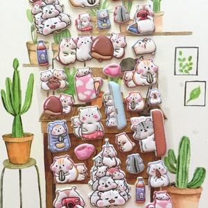 cartoon hamster sticker super lindo hámster familia encantador animal del bosque Castaño jerbo conejillo de indias hámster amante de la decoración de regalo imagen 8