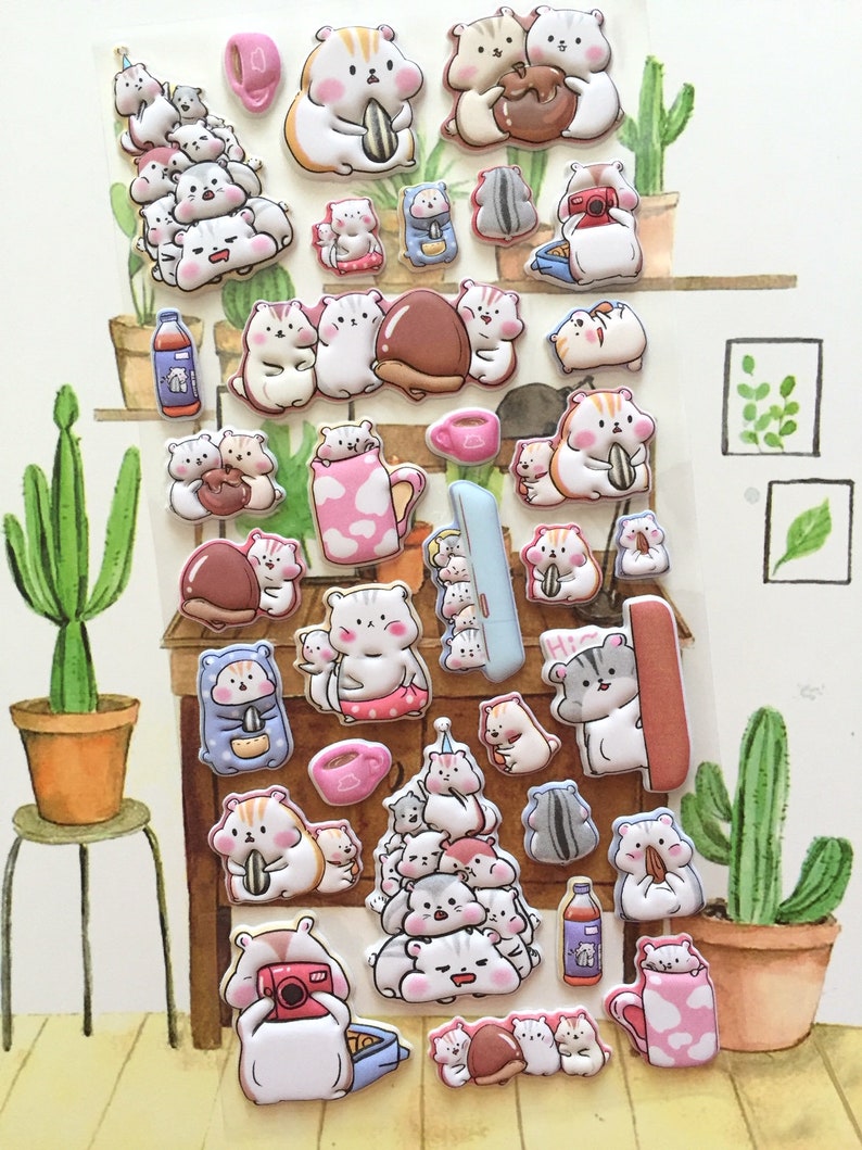 cartoon hamster sticker super lindo hámster familia encantador animal del bosque Castaño jerbo conejillo de indias hámster amante de la decoración de regalo imagen 8
