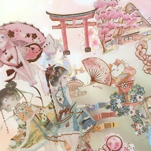 4 sheets Japanese girl stickers Japan Kimono anime cartoon comic girl Japanese festival themed oriental culture decoration sticker gift